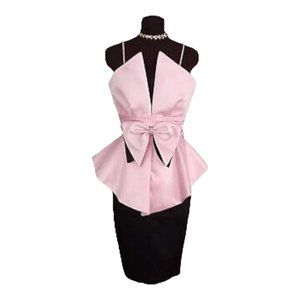 Vintage 90's Peplum Wiggle Dress Classy Sexy Formal Sweetheart Cut XS Pink Black